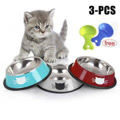 3PCS Pet Bowl Stainless Steel Non-Skid Base Dog Bowl Cat Bowl with 2 Food Scoop