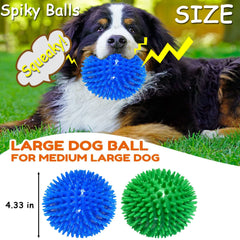 2 Pack Dog Squeaky Toys, Spiky Dog Balls Chewing Toy for Aggressive Chewers, Squeaky Dog Balls, Puppy Teething Toys, Interactive Fetch Balls for Medium Large Dogs