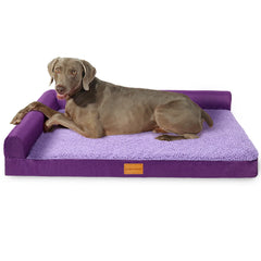 Orthopedic Pet Bed for Large Dogs 42"X28", L Shaped Waterproof Dog Beds with Removable Washable Cover, Purple