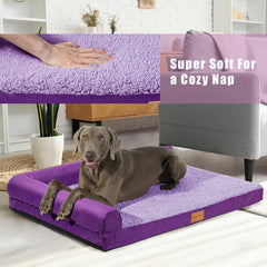 Orthopedic Pet Bed for Large Dogs 42"X28", L Shaped Waterproof Dog Beds with Removable Washable Cover, Purple