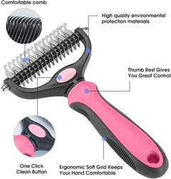 Pet Grooming Tool - 2 Sided Undercoat Rake for Cats and Dogs - Safe Dematting Comb for Easy Mats & Tangles Removing - No More Nasty Shedding and Flying Hair