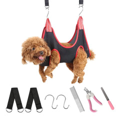 8 PCS Pet Grooming Hammock Helper Set Dog Grooming Hammock with Nail Trimmers Grooming Harness Kit for Dogs & Cats - Red(S)