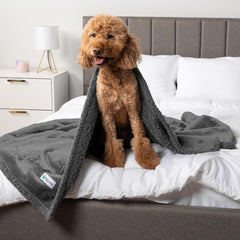 Waterproof Dog Blanket for Bed, XL Dog Pet Blanket Couch Cover Protector, Sherpa Fleece Leakproof Blanket for Crate Kennel Sofa Furniture Queen Bed Protection Reversible Soft 90X90 Grey Grey