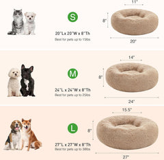 24In Cat Beds for Indoor Cats - Cat Bed with Machine Washable, Waterproof Bottom - Taupe Fluffy Dog and Cat Calming Cushion Bed for Joint-Relief and Sleep Improvement