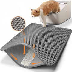 Cat Litter Mat Kitty Litter Trapping Mat 25” X15” Honeycomb Double Layer, Urine Waterproof, Easier to Clean, Litter Box Mat Scatter Control, Less Waste, Soft on Paws, Non-Slip