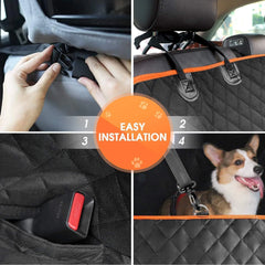 Dog Car Seat Cover for Back Seat, Waterproof Seat Protector Scratchproof Pet Hammock with 4 Bags Side Flaps, Washable Nonslip Backseat Protection for Cars Trucks and Suvs