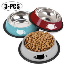 3PCS Pet Bowl Stainless Steel Non-Skid Base Dog Bowl Cat Bowl with 2 Food Scoop