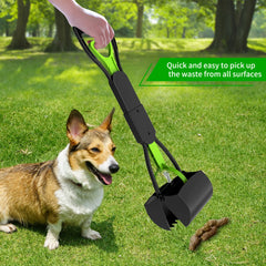 Pooper Scooper, Foldable Dog Poop Waste Pick up Shovel with Long Handle High Strength Material and Spring (Green）