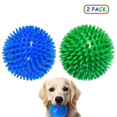 2 Pack Dog Squeaky Toys, Spiky Dog Balls Chewing Toy for Aggressive Chewers, Squeaky Dog Balls, Puppy Teething Toys, Interactive Fetch Balls for Medium Large Dogs