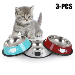 3PCS Pet Bowl Stainless Steel Non-Skid Base Dog Bowl Cat Bowl with 2 Food Scoop