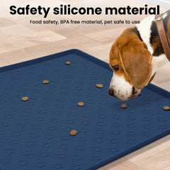 Silicone Dog Food Mat, Pet Placemat for Prevent Feeding Spills, Waterproof Dog Bowl Mats for Food and Water, Cat Food Mat for Pet Feeder, Navyblue