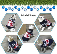 Pet Puppy Christmas Sweater Cat Winter Knitwear Xmas Clothes Navy Blue Sweater with Reindeers Snowflakes Pattern Dog Warm Argyle Sweater Coat for Kittens Small Dogs Cats XS