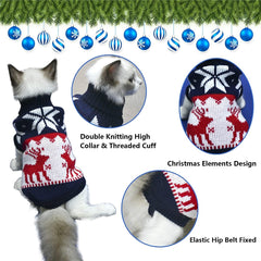 Pet Puppy Christmas Sweater Cat Winter Knitwear Xmas Clothes Navy Blue Sweater with Reindeers Snowflakes Pattern Dog Warm Argyle Sweater Coat for Kittens Small Dogs Cats XS