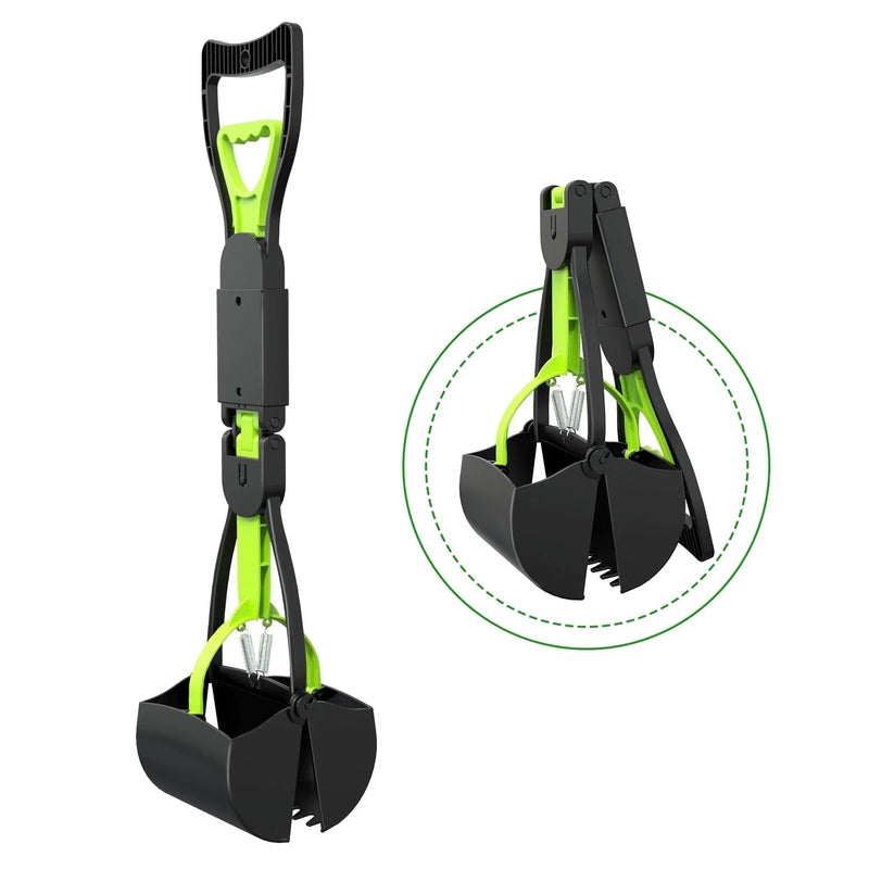 Pooper Scooper, Foldable Dog Poop Waste Pick up Shovel with Long Handle High Strength Material and Spring (Green）