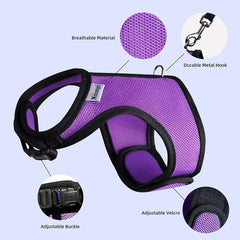 Adjustable Soft Harness with Elastic Leash for Rabbits (L, Purple)