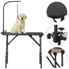 32-Inch Dog Cat Foldable Grooming Table with Adjustable Height Arm Black