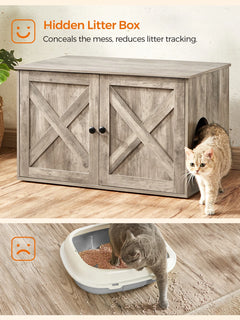 Multi-Functional Cat Washroom Bench Hidden Cat Litter Box Enclosure Furniture for Living Room Greige