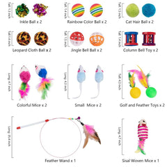 21PCS Cat Toys Kitten Toy Set Folding Camouflage Cat Tunnel Indoor Interactive Pet Toys Teaser Cat Feather Toy Colourful Mouse Plush Ball Bell Ball Toy Kit Kitten Puppy