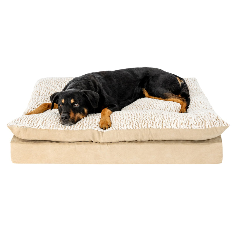 Pet Products Embossed Faux Fur & Suede Orthopedic Pillow Top Mattress Pet Bed for Dogs & Cats - Taupe, Jumbo