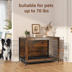 Dog Crate Furniture up to 70 Lbs for Large Dogs, Side End Table, Pet Kennel for Indoor