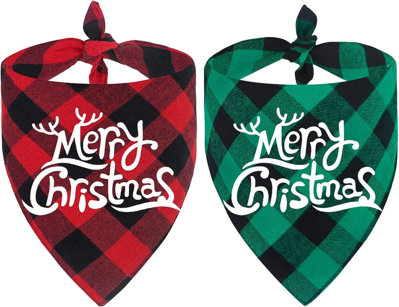 2 Pack Dog Bandanas Christmas Classic Buffalo Plaid Dog Bandana Dog Scarf Triangle Bibs Kerchief Merry Christmas Pet Costume for Small Medium Large Dogs Cats Pets (Christmas 1, Large)