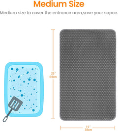 Cat Litter Mat Kitty Litter Trapping Mat 25” X15” Honeycomb Double Layer, Urine Waterproof, Easier to Clean, Litter Box Mat Scatter Control, Less Waste, Soft on Paws, Non-Slip