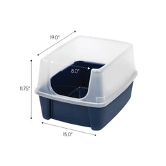 , High Sided Open Top Cat Litter Box with Scoop, Navy