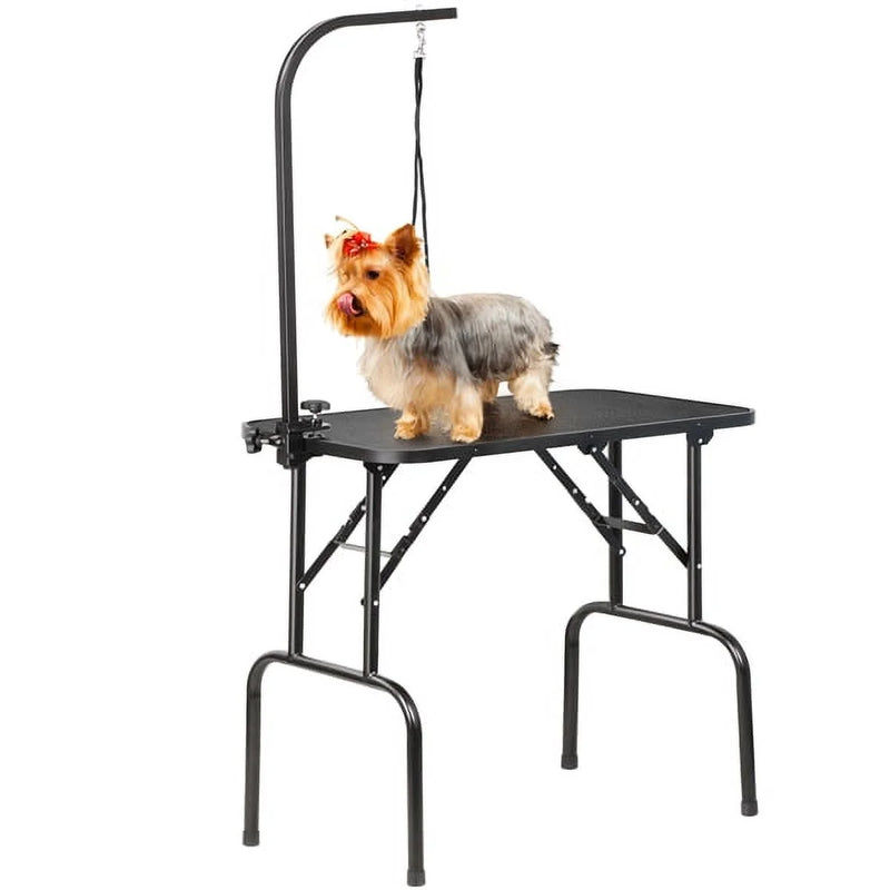 32-Inch Dog Cat Foldable Grooming Table with Adjustable Height Arm Black